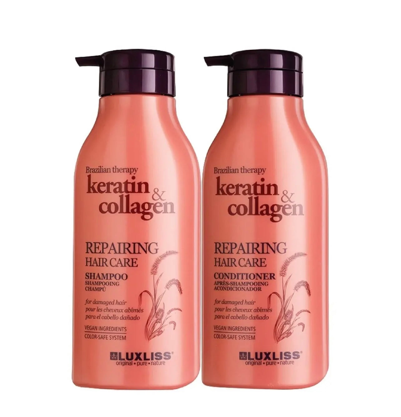 Luxliss Keratin & Collagen Brazilian Therapy Shampoo & Conditioner 500ML